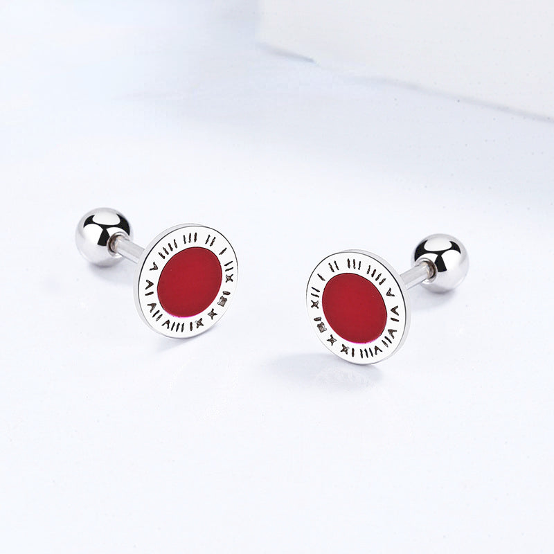 S925 Roman Numerals Ear Studs for Girls Red Ear Bone Studs