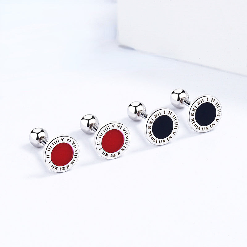 S925 Roman Numerals Ear Studs for Girls Red Ear Bone Studs