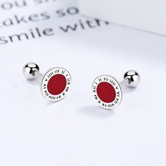 S925 Roman Numerals Ear Studs for Girls Red Ear Bone Studs