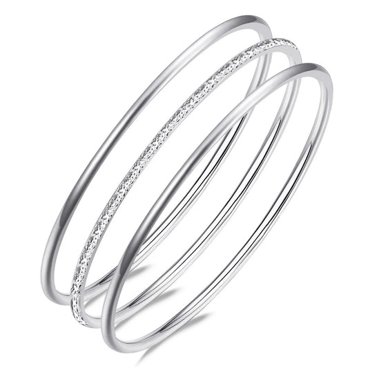 3pcs Minimalist Silver Bangle Matte Bracelet Set For Girls
