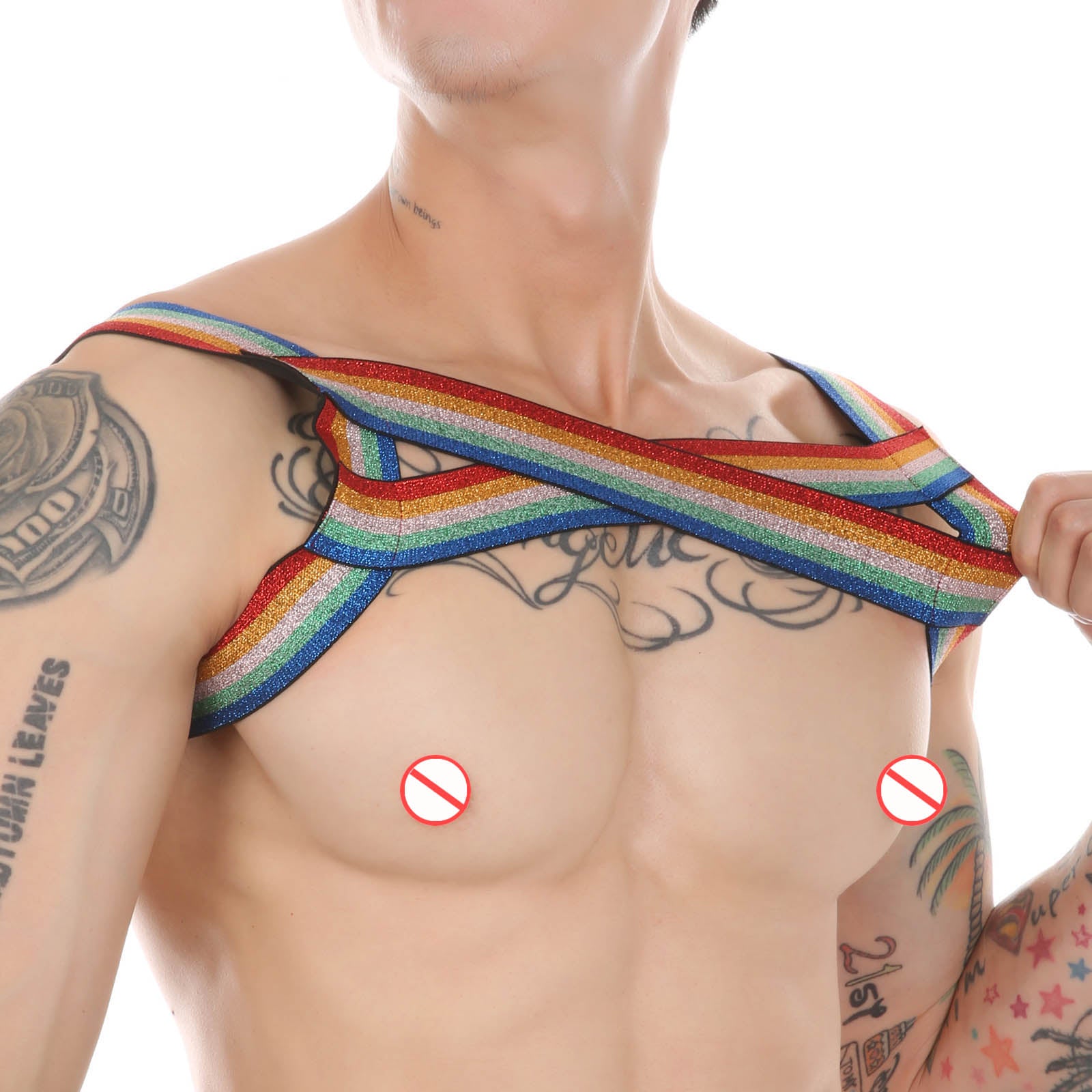 Men's Glitter Rainbow Fitness Shoulder Strap Nightclub Party Chest Strap