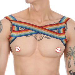 Men's Glitter Rainbow Fitness Shoulder Strap Nightclub Party Chest Strap