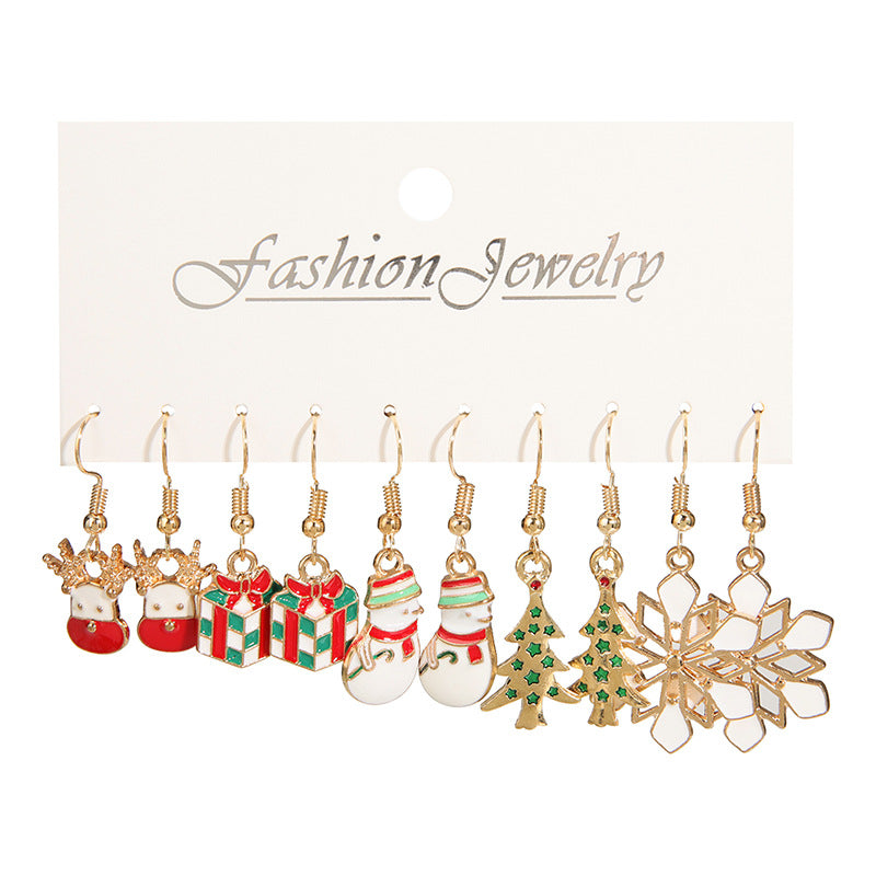 Holiday Style Christmas Stud Earrings Set - Santa Claus & Christmas Tree Decor