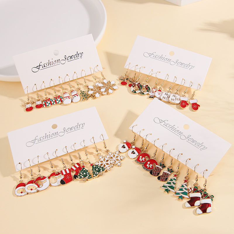 Holiday Style Christmas Stud Earrings Set - Santa Claus & Christmas Tree Decor