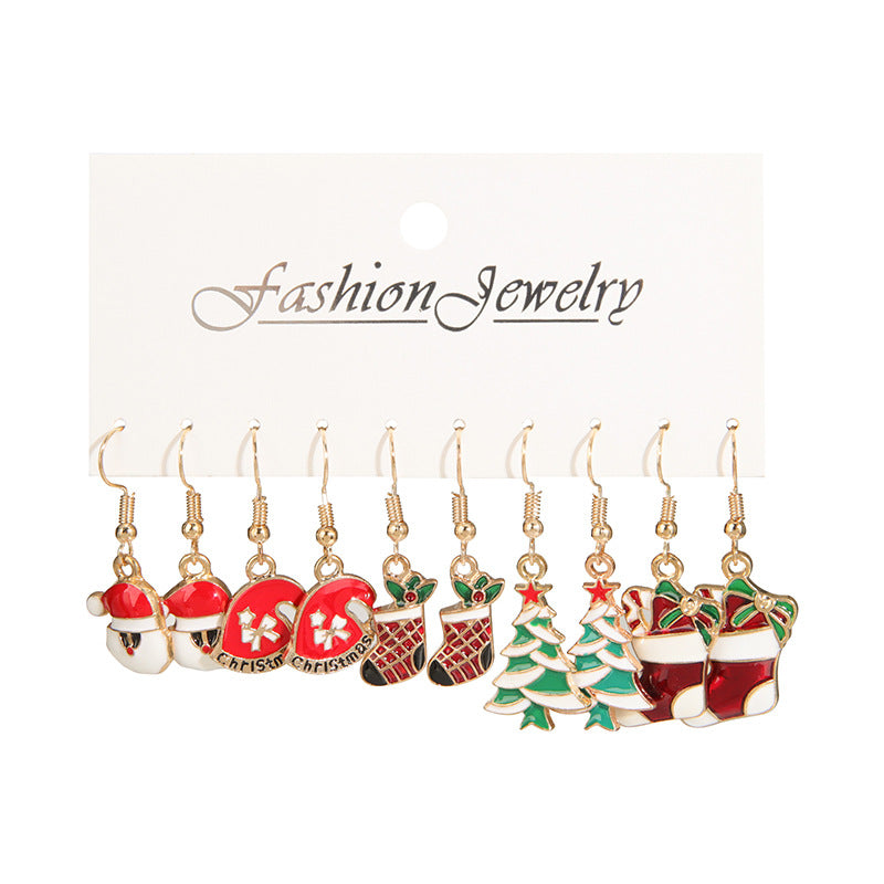 Holiday Style Christmas Stud Earrings Set - Santa Claus & Christmas Tree Decor