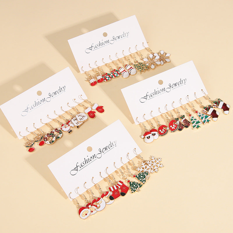 Holiday Style Christmas Stud Earrings Set - Santa Claus & Christmas Tree Decor