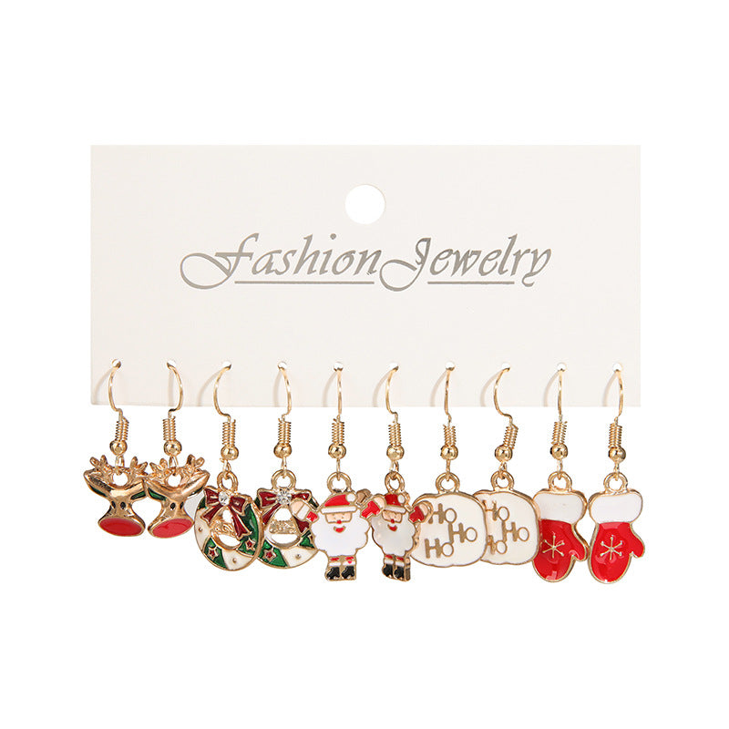 Holiday Style Christmas Stud Earrings Set - Santa Claus & Christmas Tree Decor
