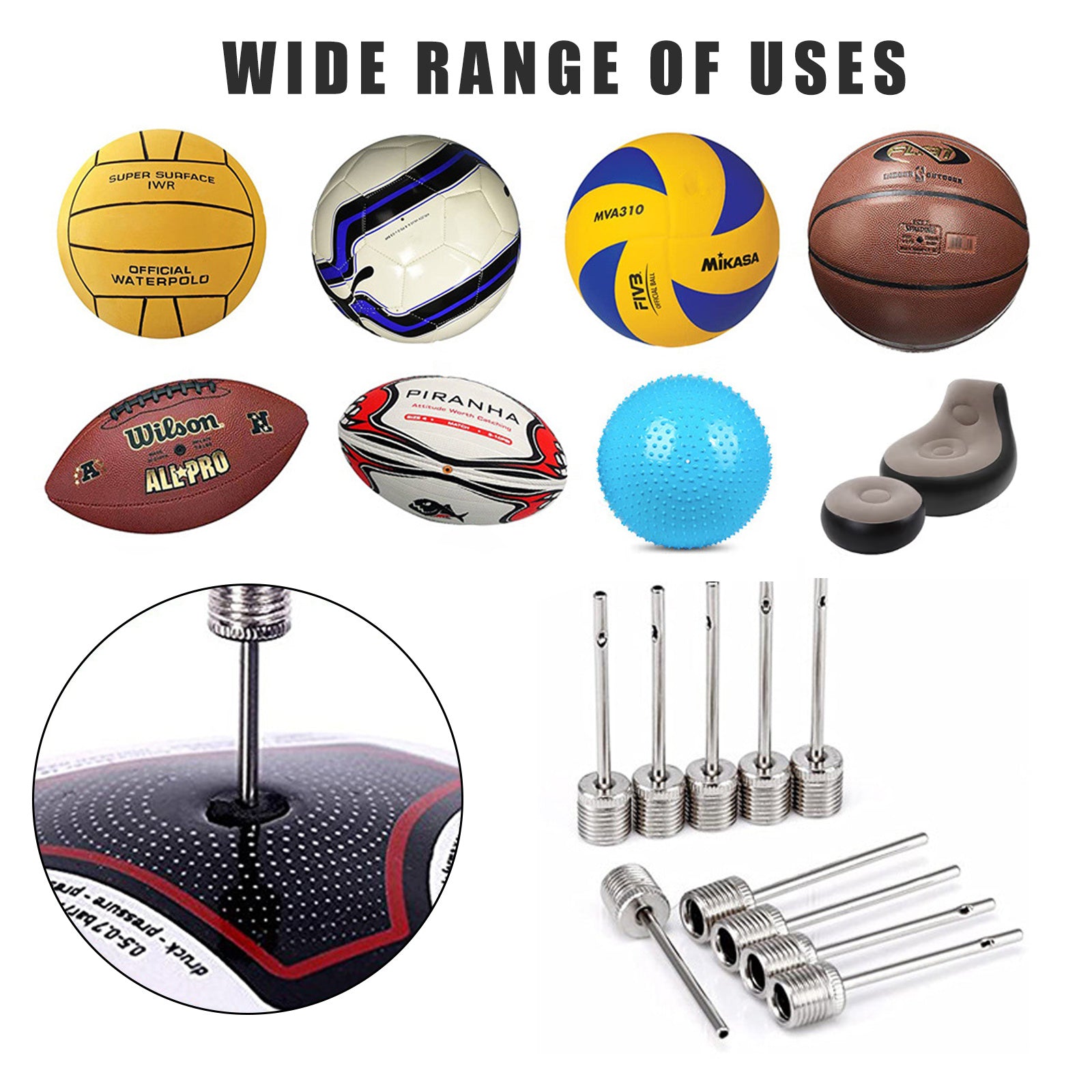 100Pcs Stainless Steel Air Pump Inflation Needles for Sports Balls