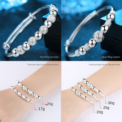 Hollow Heart Pattern Bead Stainless Steel Bangle Bracelet