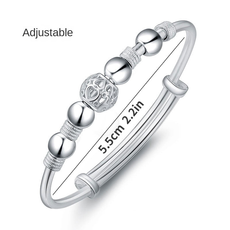 Hollow Heart Pattern Bead Stainless Steel Bangle Bracelet