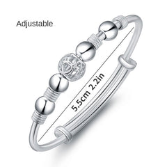 Hollow Heart Pattern Bead Stainless Steel Bangle Bracelet