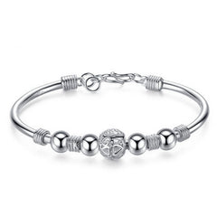 Hollow Heart Pattern Bead Stainless Steel Bangle Bracelet