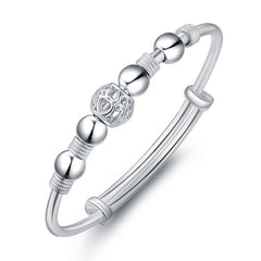 Hollow Heart Pattern Bead Stainless Steel Bangle Bracelet