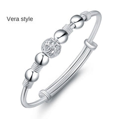 Hollow Heart Pattern Bead Stainless Steel Bangle Bracelet