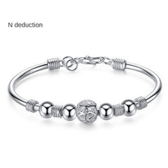Hollow Heart Pattern Bead Stainless Steel Bangle Bracelet