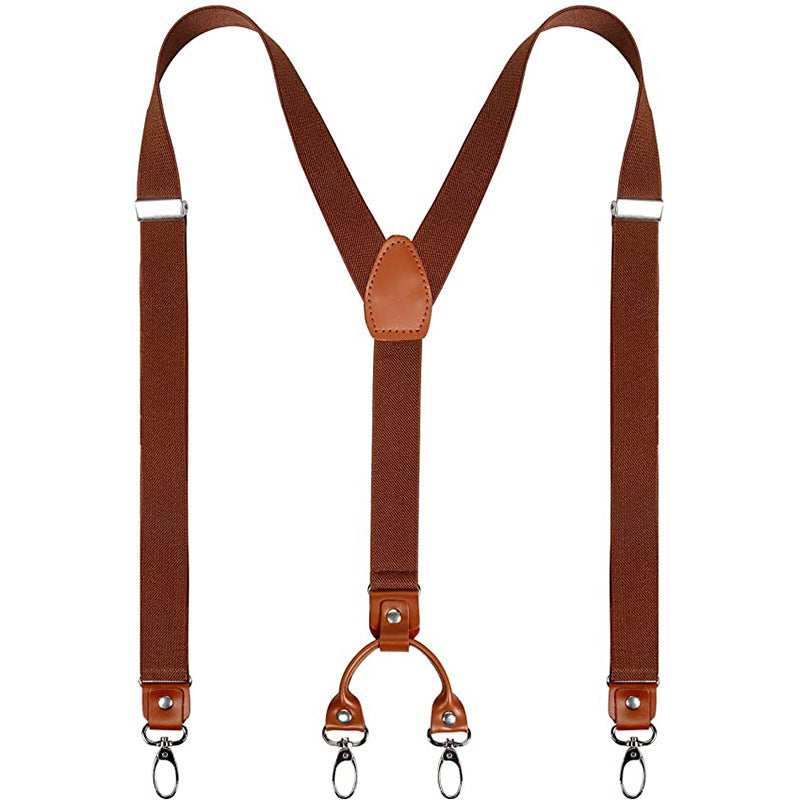 Men's Retro PU Leather Suspenders 4 Clips Y-shaped Back Braces