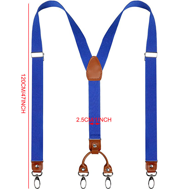 Men's Retro PU Leather Suspenders 4 Clips Y-shaped Back Braces