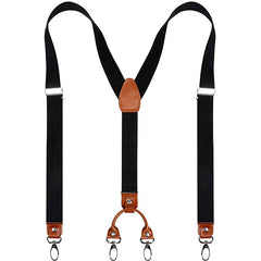 Men's Retro PU Leather Suspenders 4 Clips Y-shaped Back Braces