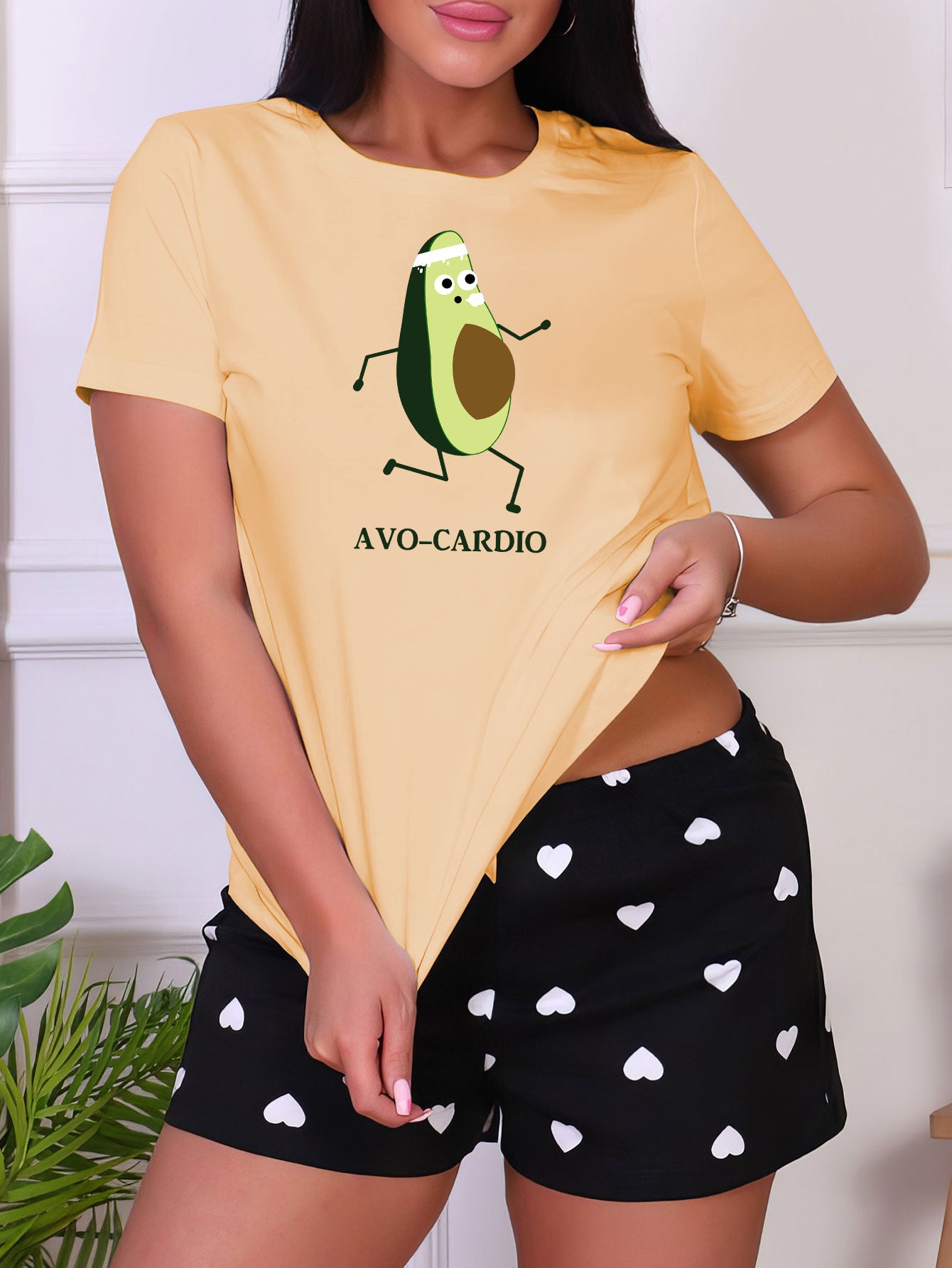 Avocado Print Sleep Top Short Sleeve Crew Neck Loungewear