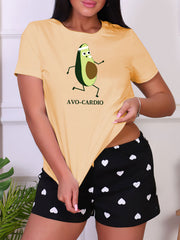 Avocado Print Sleep Top Short Sleeve Crew Neck Loungewear