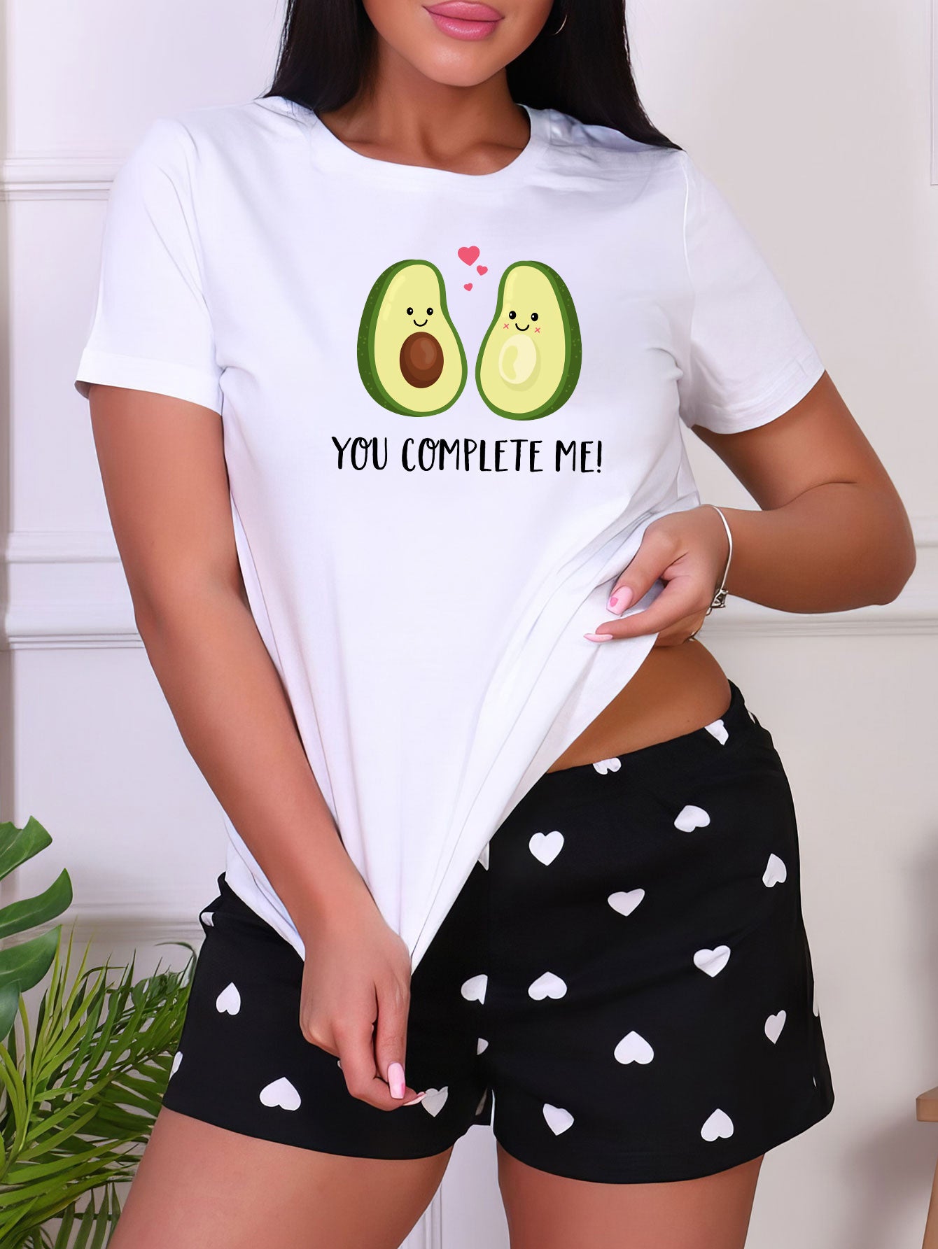 Avocado Print Sleep Top Short Sleeve Crew Neck Loungewear