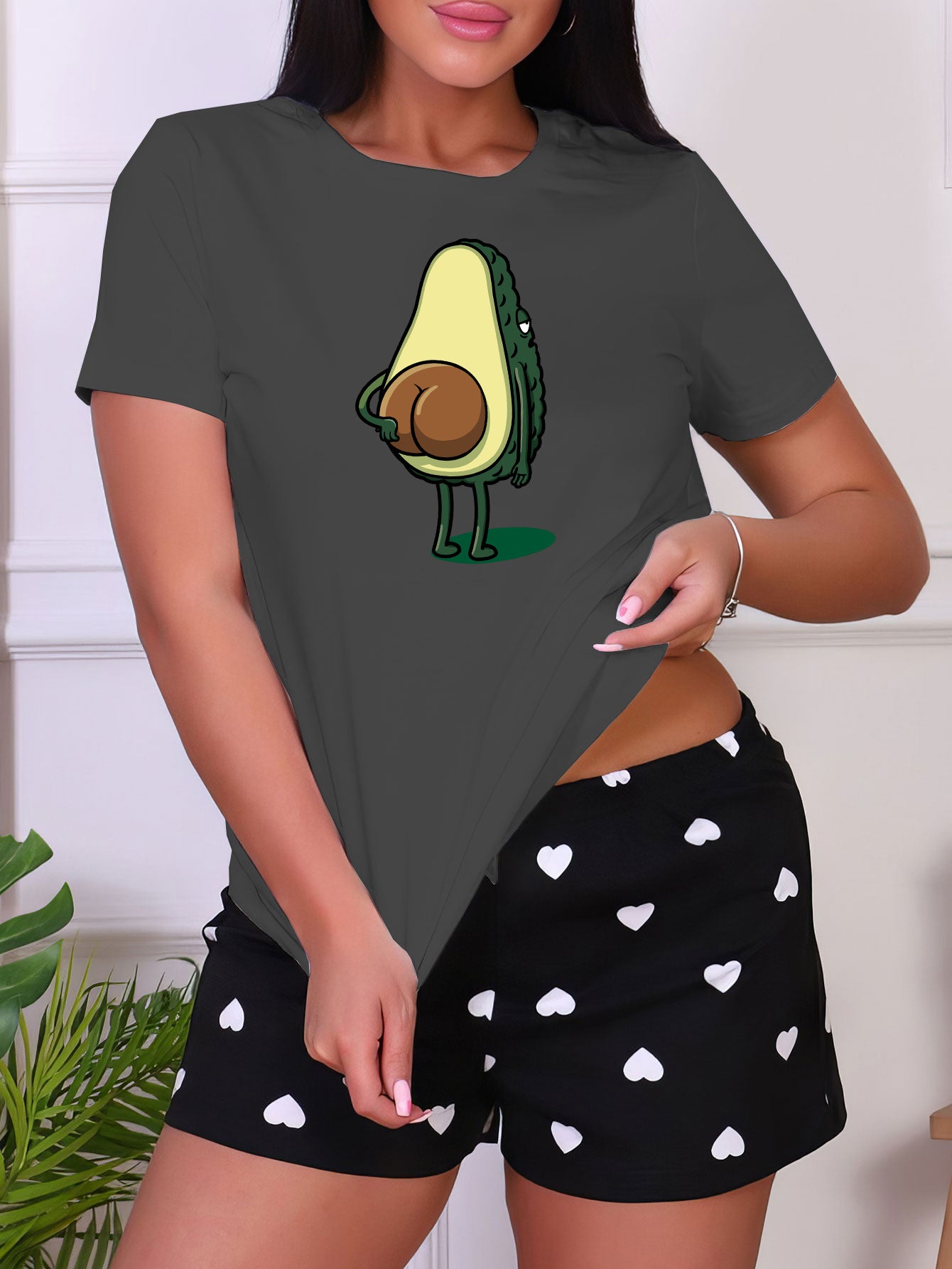 Avocado Print Sleep Top Short Sleeve Crew Neck Loungewear