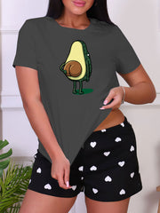 Avocado Print Sleep Top Short Sleeve Crew Neck Loungewear
