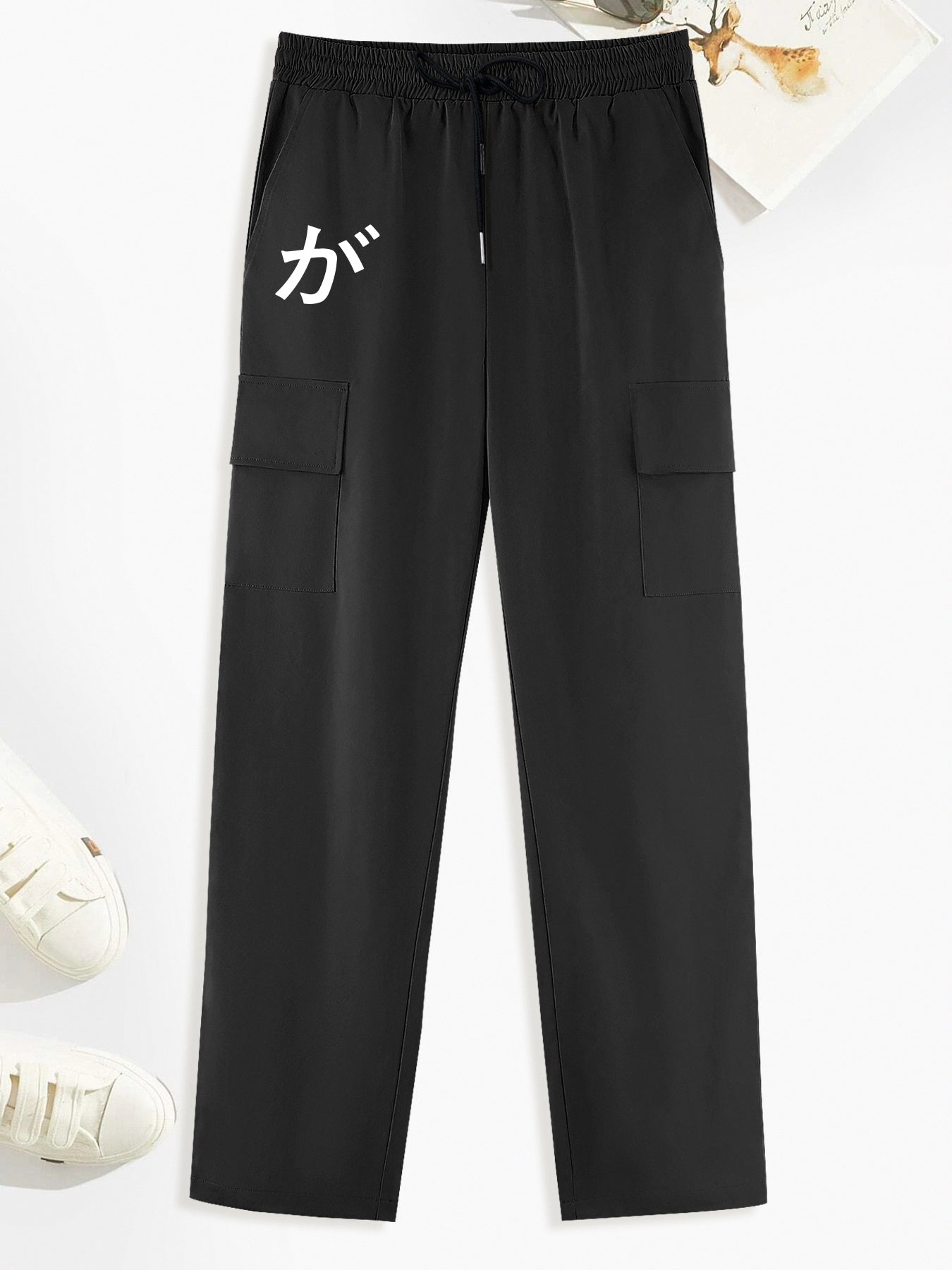 Flap Pockets Cargo Pants Men's Casual Drawstring Cargo Pants