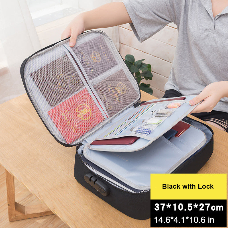 Fireproof Document Bag with Lock 3-Layer File Storage Case