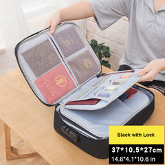 Fireproof Document Bag with Lock 3-Layer File Storage Case