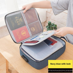 Fireproof Document Bag with Lock 3-Layer File Storage Case