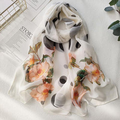 Flower Print Chiffon Silky Long Scarf Breathable Sunscreen Beach Shawl