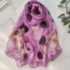 Flower Print Chiffon Silky Long Scarf Breathable Sunscreen Beach Shawl