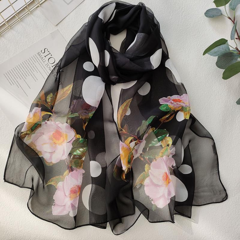 Flower Print Chiffon Silky Long Scarf Breathable Sunscreen Beach Shawl