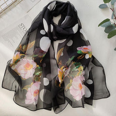 Flower Print Chiffon Silky Long Scarf Breathable Sunscreen Beach Shawl