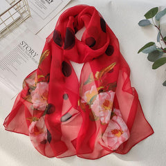 Flower Print Chiffon Silky Long Scarf Breathable Sunscreen Beach Shawl