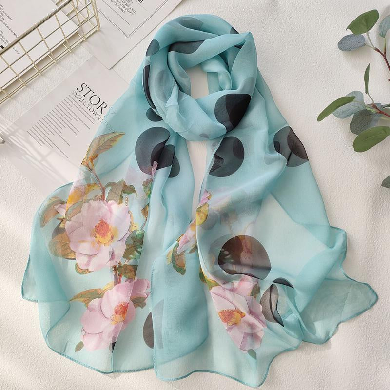Flower Print Chiffon Silky Long Scarf Breathable Sunscreen Beach Shawl