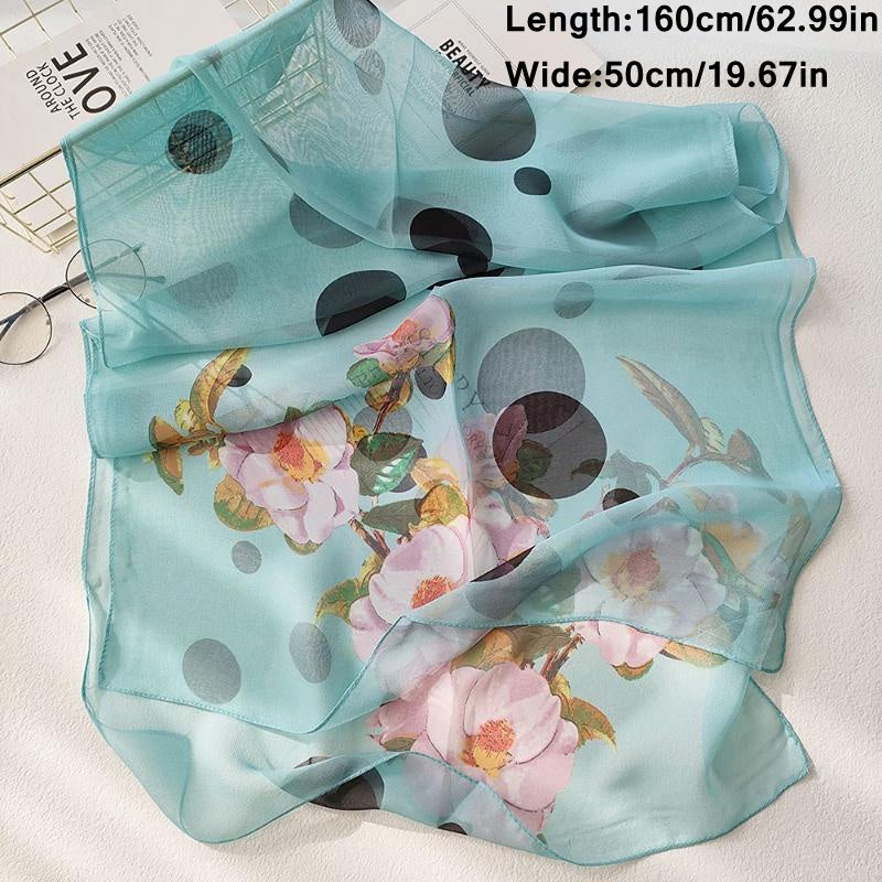 Flower Print Chiffon Silky Long Scarf Breathable Sunscreen Beach Shawl