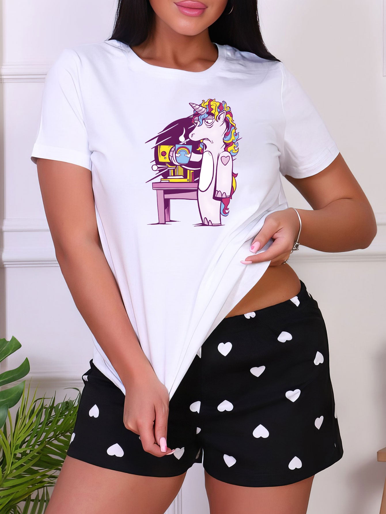 Cartoon Unicorn Print Sleep Top Women's Sleepwear