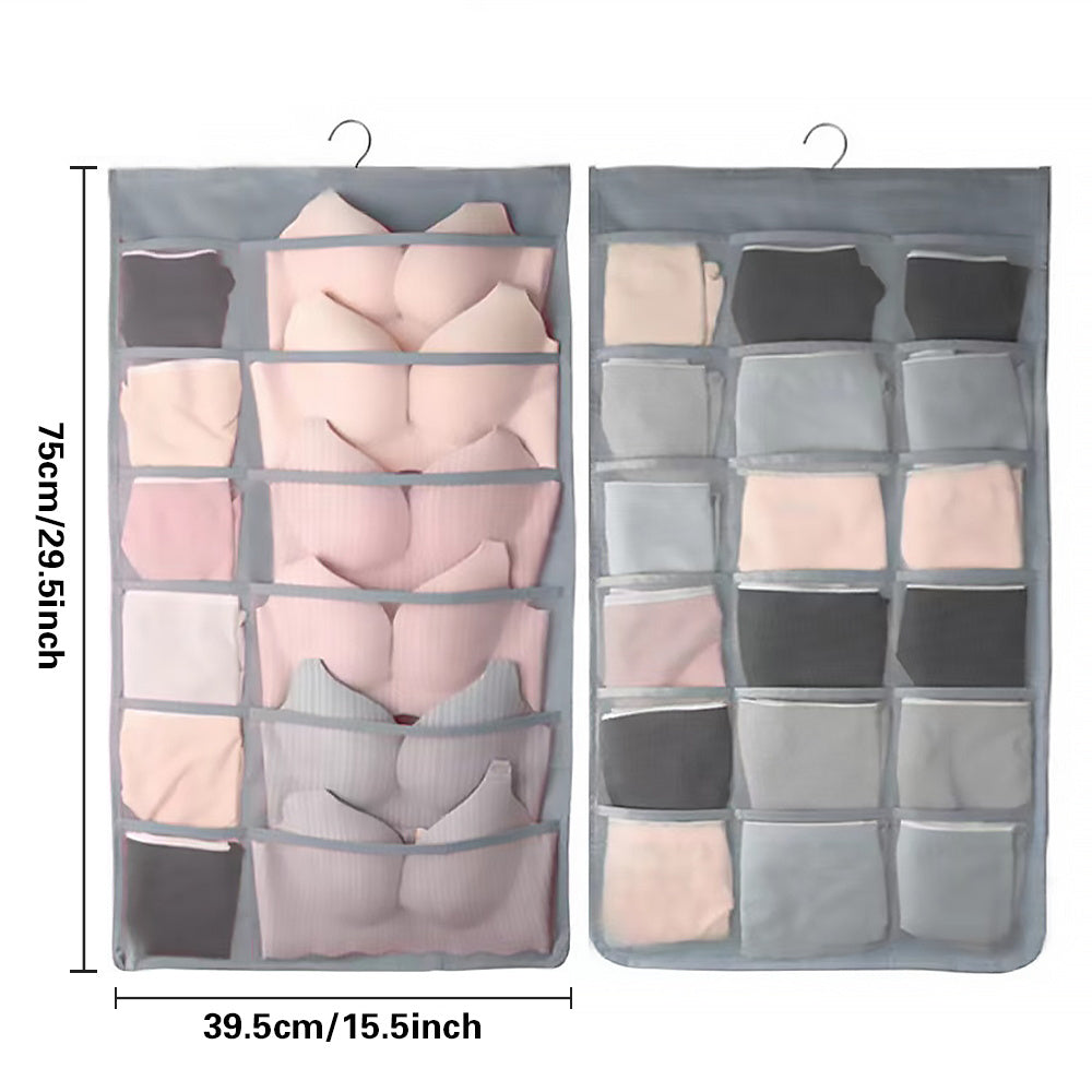 Double Sided Hanging Underwear Organizer Mesh Grid Bra Storage Bag