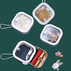 Portable Hair Band Storage Box with Q Tip Bracket and Cotton Swab Dispenser