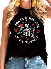 Skull & Letter Print Crew Neck Tank Top for Women