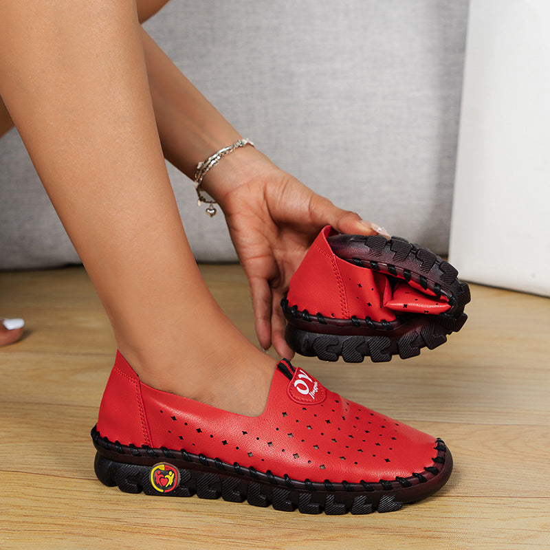 Women's Perforated Flat Slip On Loafers Soft Sole Breathable Comfy Shoes