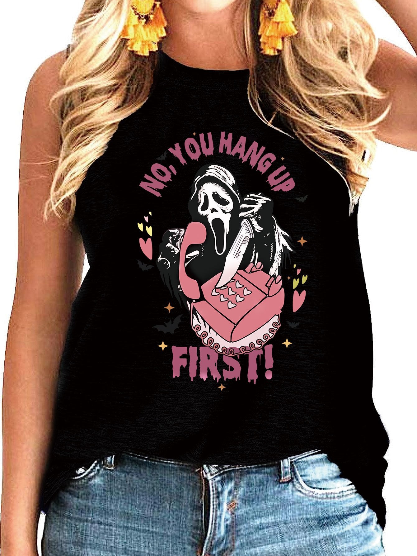 Skull & Letter Print Tank Top Sleeveless Casual Summer Women's Clothing