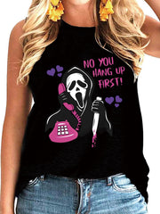 Skull & Letter Print Crew Neck Tank Top for Women