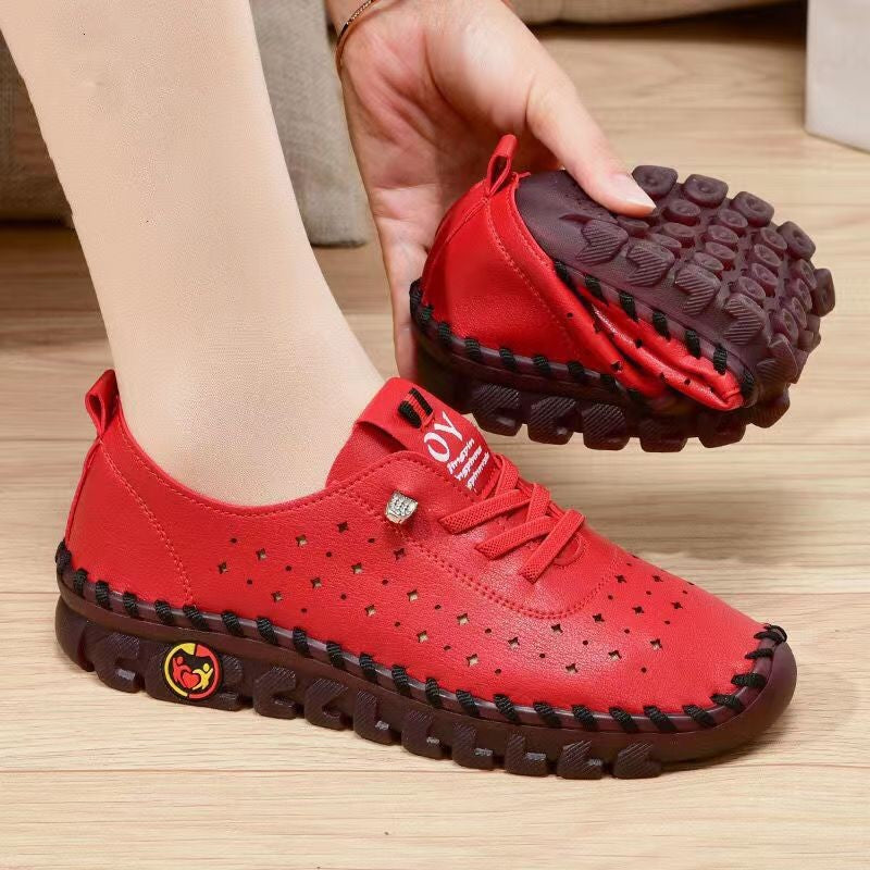 Women's Hollow Out Lace Up Flat Shoes Breathable Low Top Solid Sneakers