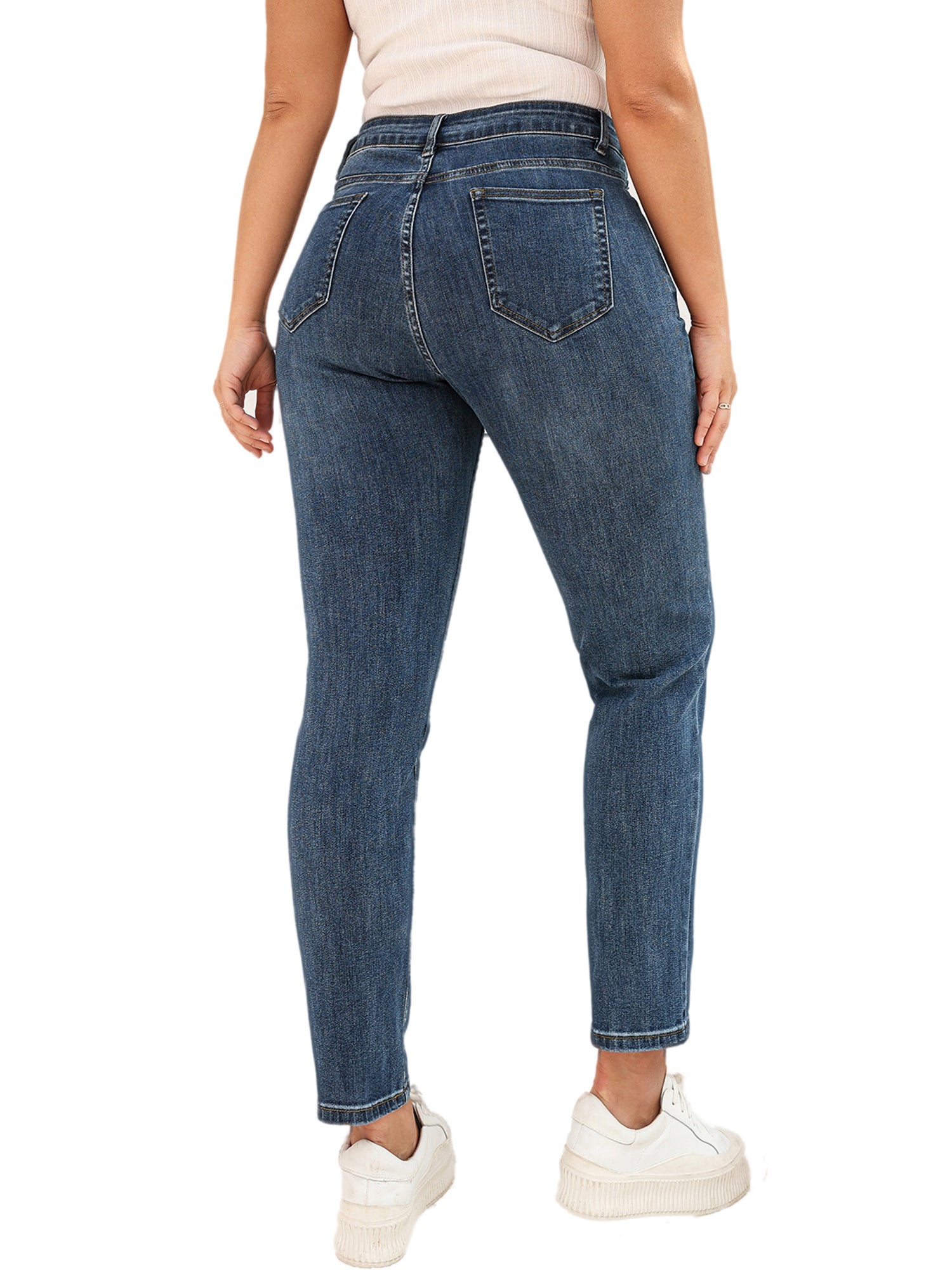 High Rise Stretchy Straight Leg Denim Pants