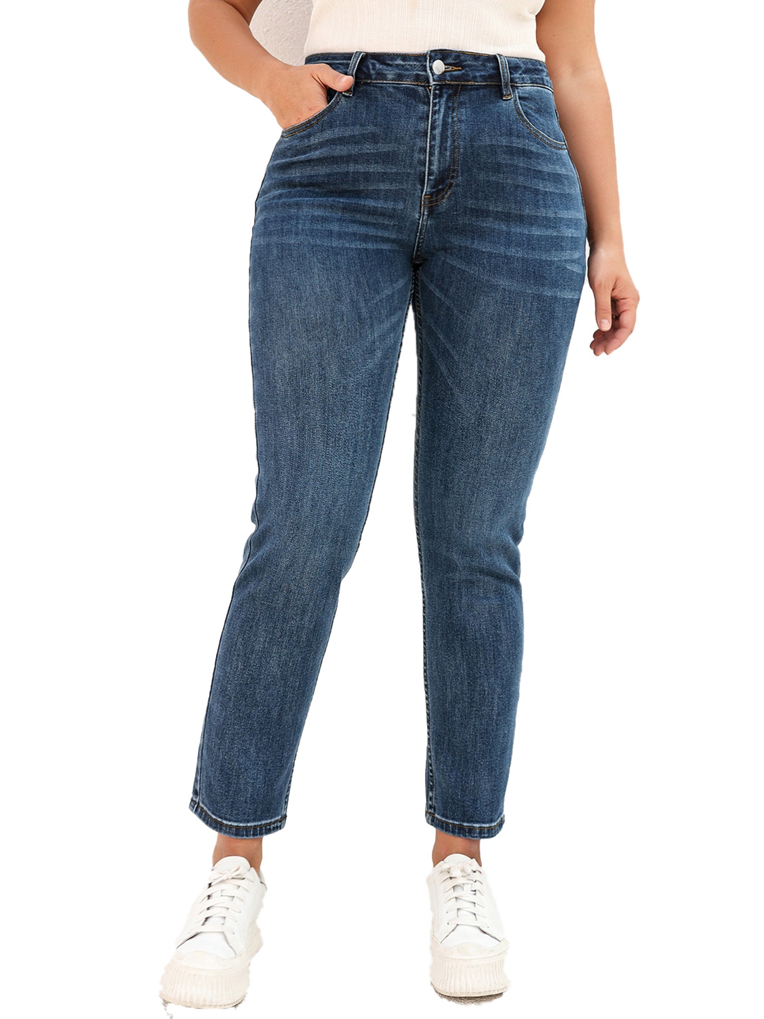 High Rise Stretchy Straight Leg Denim Pants