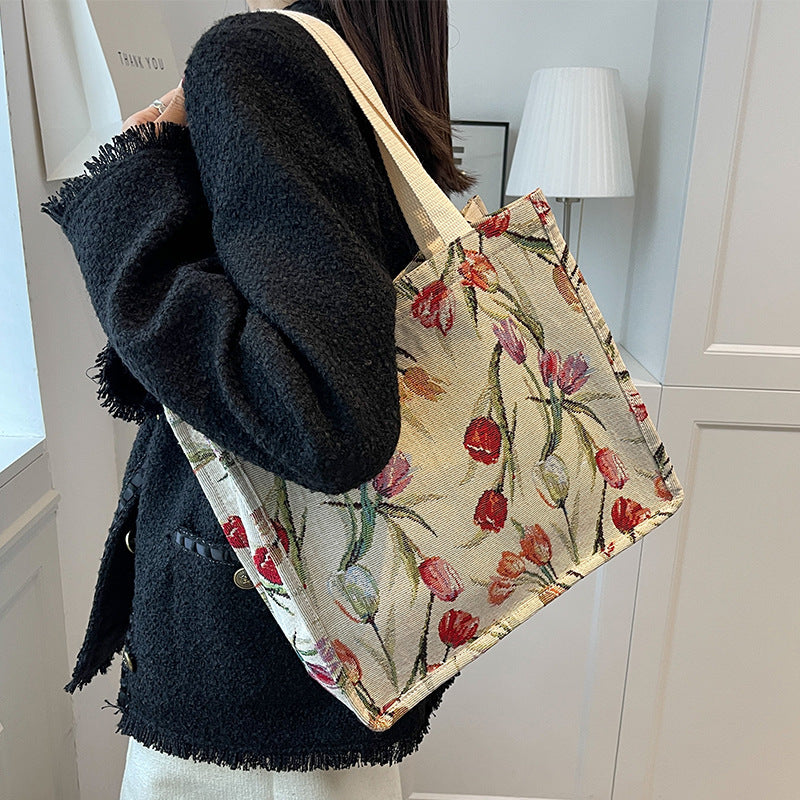 Floral Pattern Tote Square Bag Lightweight Shoulder Bag