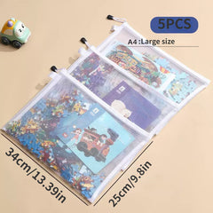 5pcs Mesh Zipper Pouchs Portable Waterproof Cosmetic Makeup Bag